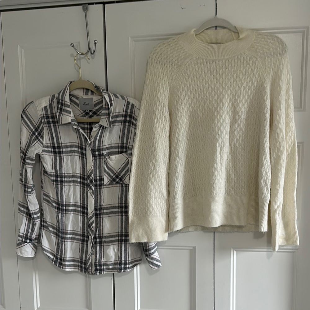 LOFT Cream Textured Knit Sweater & Rails Plaid Button Up - Fall bundle
